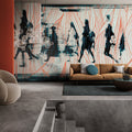 Walking Crowd Wallpaper : Modern Street Art Silhouettes Mural