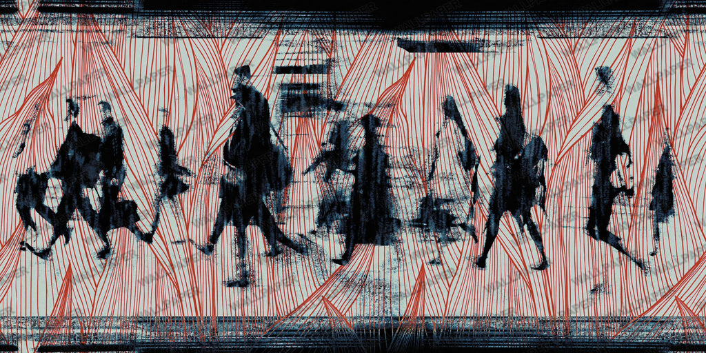 Walking Crowd Wallpaper : Modern Street Art Silhouettes Mural - flat design