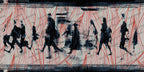 Walking Crowd Wallpaper : Modern Street Art Silhouettes Mural - flat design