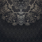 Line Art Mandala Wallpaper : Cream Ornament on Black Mural - View 2
