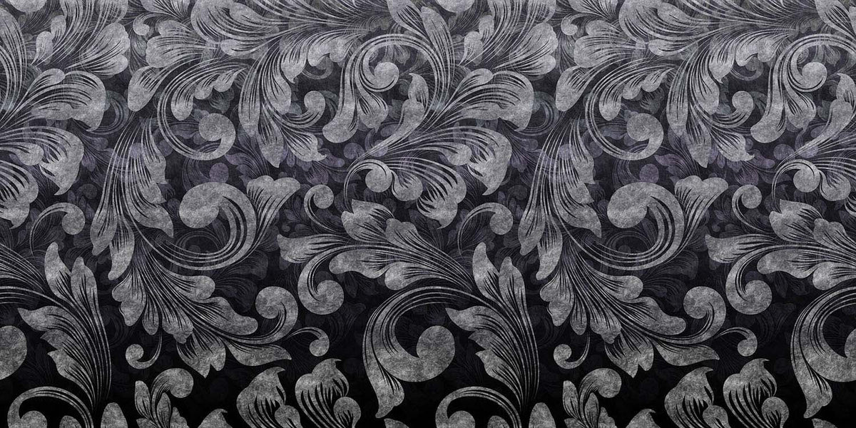 Dark Baroque Wallpaper : Grey Acanthus Scroll Mural - View 2