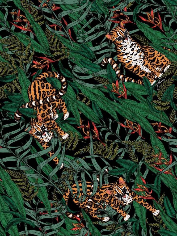 Jungle Portrait Wallpaper : Leopards and Tropical Leaves Mural - View 2