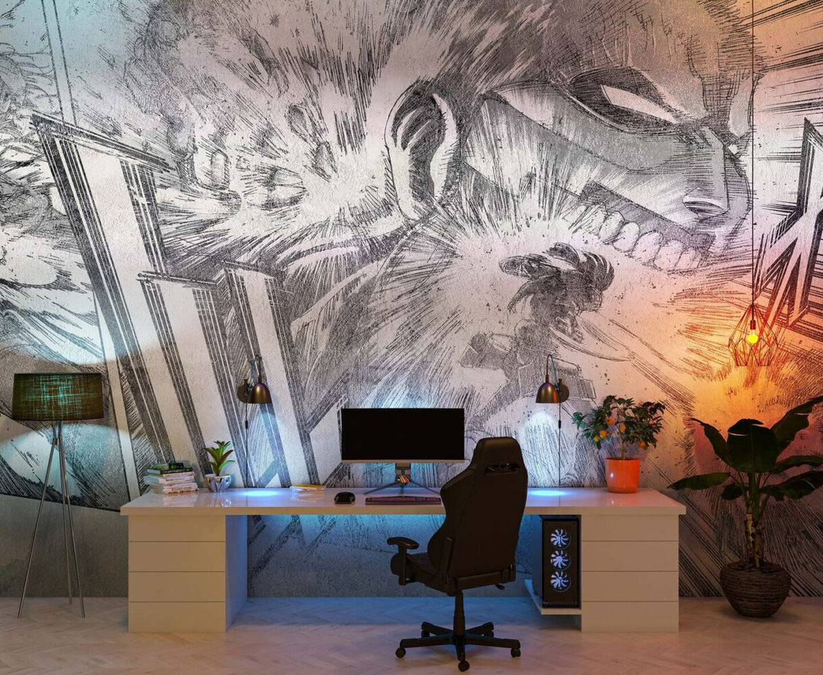 Pencil Sketch Wallpaper : Grey Drawn Portrait Leaf Mural