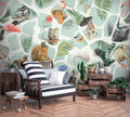 Tropical Animal Collage Wallpaper : Mint Monkey Flamingo Mural