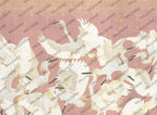 White Crane Wallpaper : Gold Line Birds On Charcoal Mural - View 3