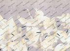 White Crane Wallpaper : Gold Line Birds On Charcoal Mural - View 4