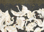White Crane Wallpaper : Gold Line Birds On Charcoal Mural - flat design
