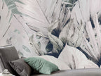 Blush Tropical Leaf Wallpaper : Soft Pink Sage Palm Mural - View 2