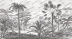 Black and White Jungle Wallpaper : Palm Tree Etching Mural - View 2