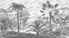 Black and White Jungle Wallpaper : Palm Tree Etching Mural - flat design