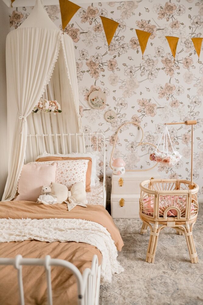 Peach Line Floral Wallpaper : Spring Blossom Branch Pattern - View 3