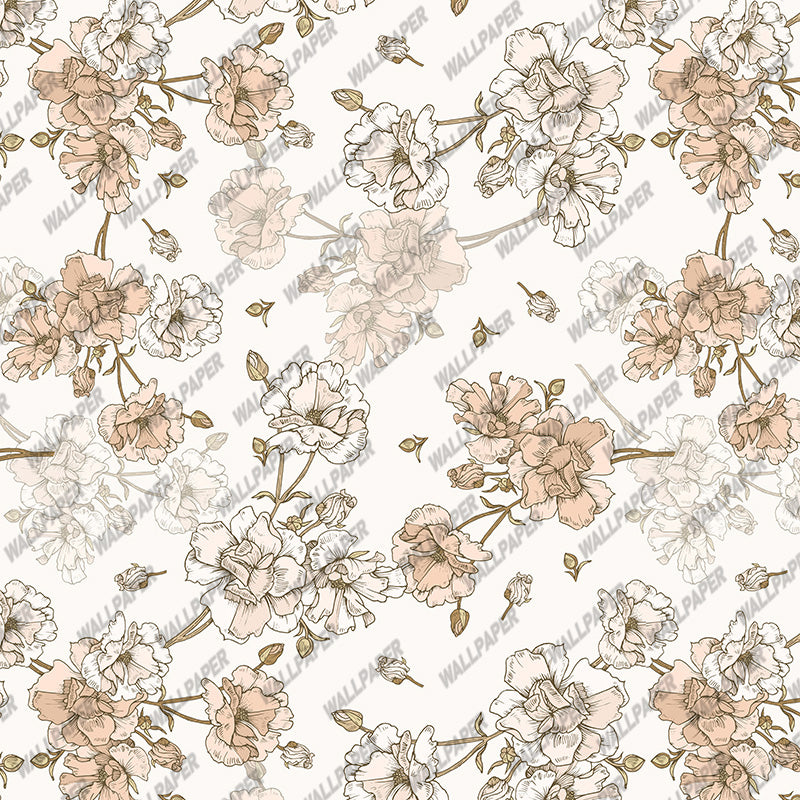 Peach Line Floral Wallpaper : Spring Blossom Branch Pattern - flat design