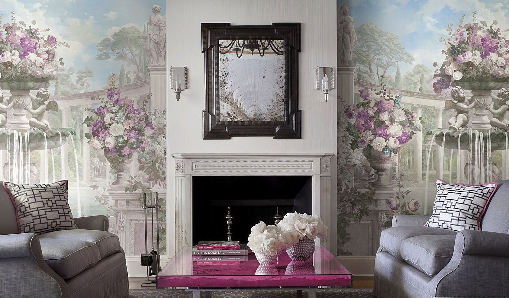 Cherub Fountain Wallpaper : Classical Garden Colonnade Mural - View 4