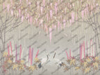Wisteria Cranes Wallpaper : Teal Hanging Blossom Mural - View 2