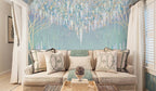 Wisteria Cranes Wallpaper : Teal Hanging Blossom Mural - View 3