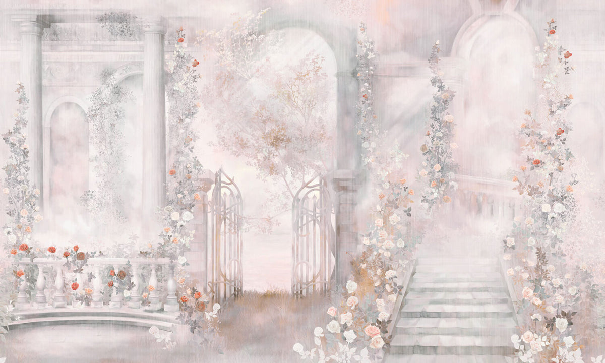 Blush Garden Arch Wallpaper : Pink Roman Gate Mural - View 2