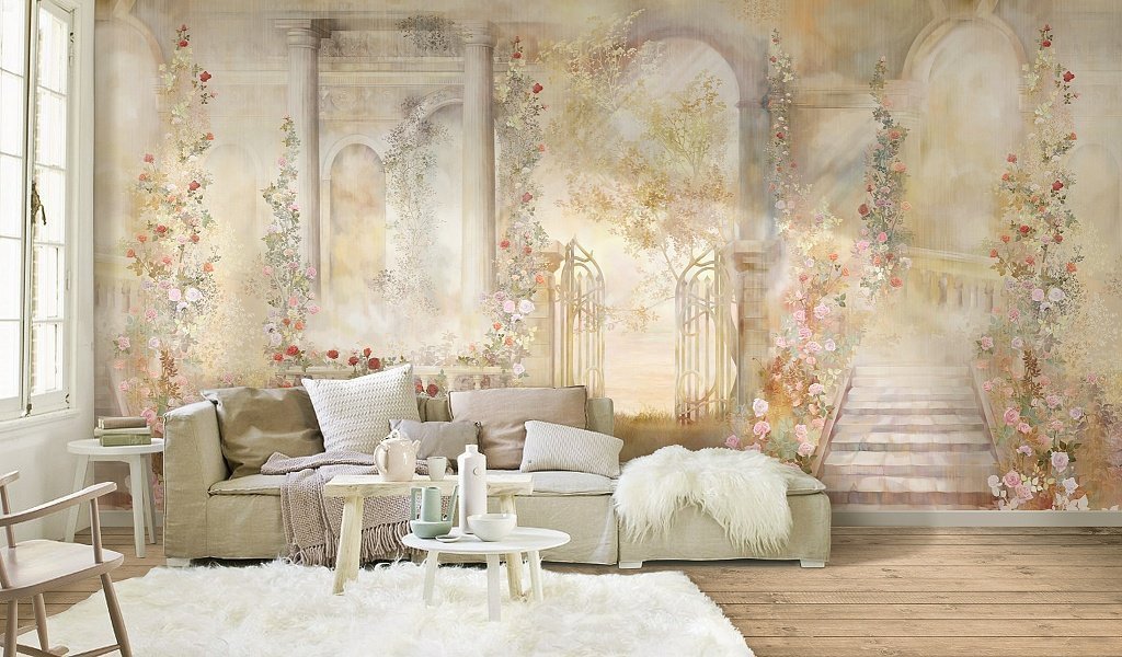 Golden Garden Arch Wallpaper : Warm Roman Gate Mural