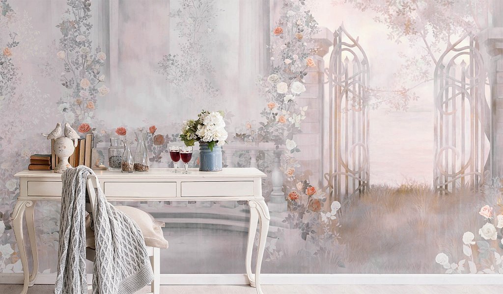 Blush Garden Arch Wallpaper : Pink Roman Gate Mural