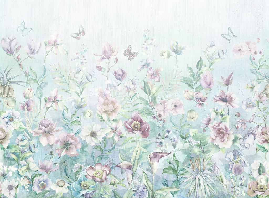 Pastel Peony Wallpaper : Soft Mint Watercolor Floral Mural - View 2