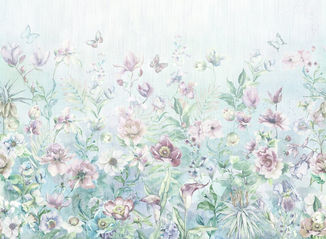 Pastel Peony Wallpaper : Soft Mint Watercolor Floral Mural - View 2