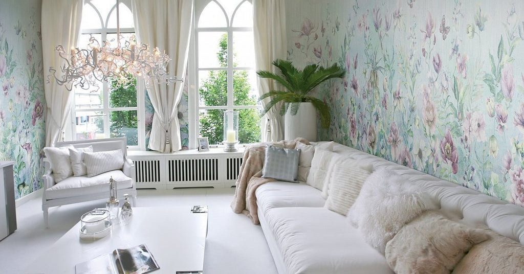 Pastel Peony Wallpaper : Soft Mint Watercolor Floral Mural