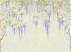Wisteria Wallpaper : Hanging Purple Flowers Mural - flat design