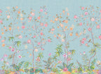 Blue Chinoiserie Wallpaper : Pink Blossom and Bird Mural - View 2
