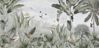 Tropical Ruin Garden Wallpaper : Bird of Paradise and Hummingbird Mural - flat design