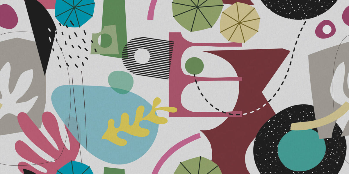 Memphis Abstract Wallpaper : Bold Shapes and Stripes Mural - View 2