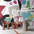 Memphis Abstract Wallpaper : Bold Shapes and Stripes Mural