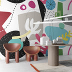 Memphis Abstract Wallpaper : Bold Shapes and Stripes Mural