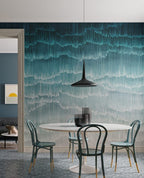 Teal Ombre Stroke Wallpaper : Layered Brush Line Mural