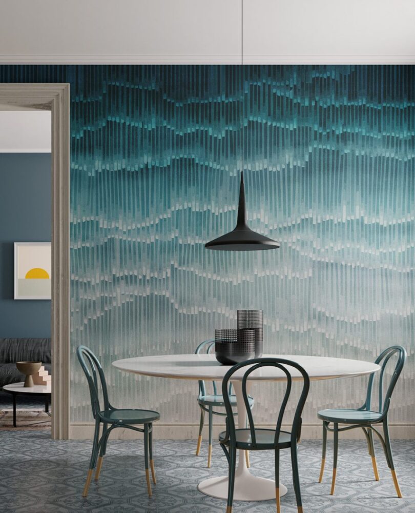 Teal Ombre Stroke Wallpaper : Layered Brush Line Mural