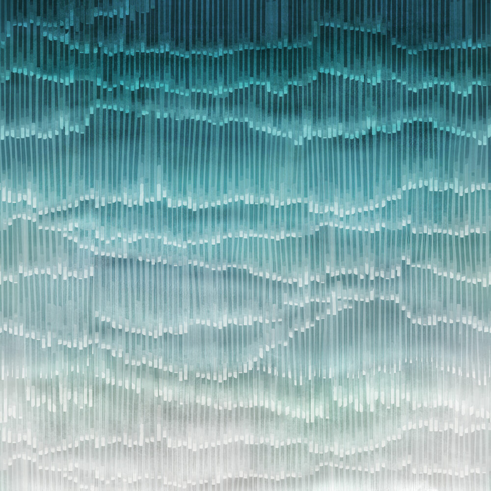 Teal Ombre Stroke Wallpaper : Layered Brush Line Mural - View 2