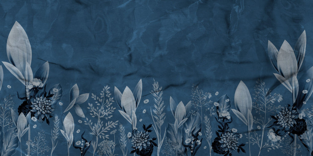 Navy Linen Leaf Wallpaper : Fabric Texture Botanical Mural - View 2