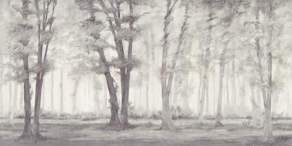 Misty Lavender Forest Wallpaper : Soft Tree Mural - flat design