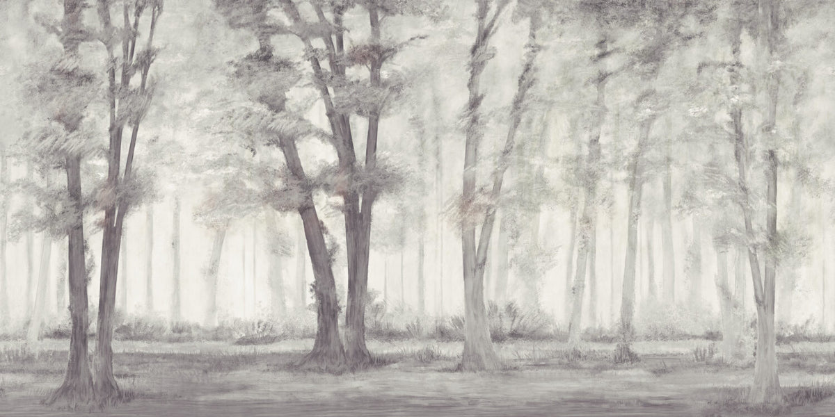 Misty Lavender Forest Wallpaper : Soft Tree Mural - flat design