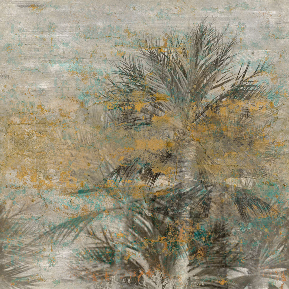 Distressed Palm Wallpaper : Ochre Grunge Tropical Mural - View 2