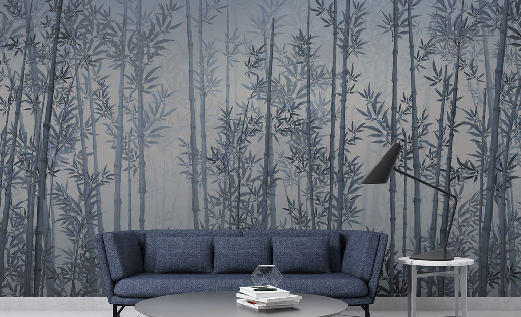 Blue Bamboo Forest Wallpaper : Misty Grove Mural - View 3