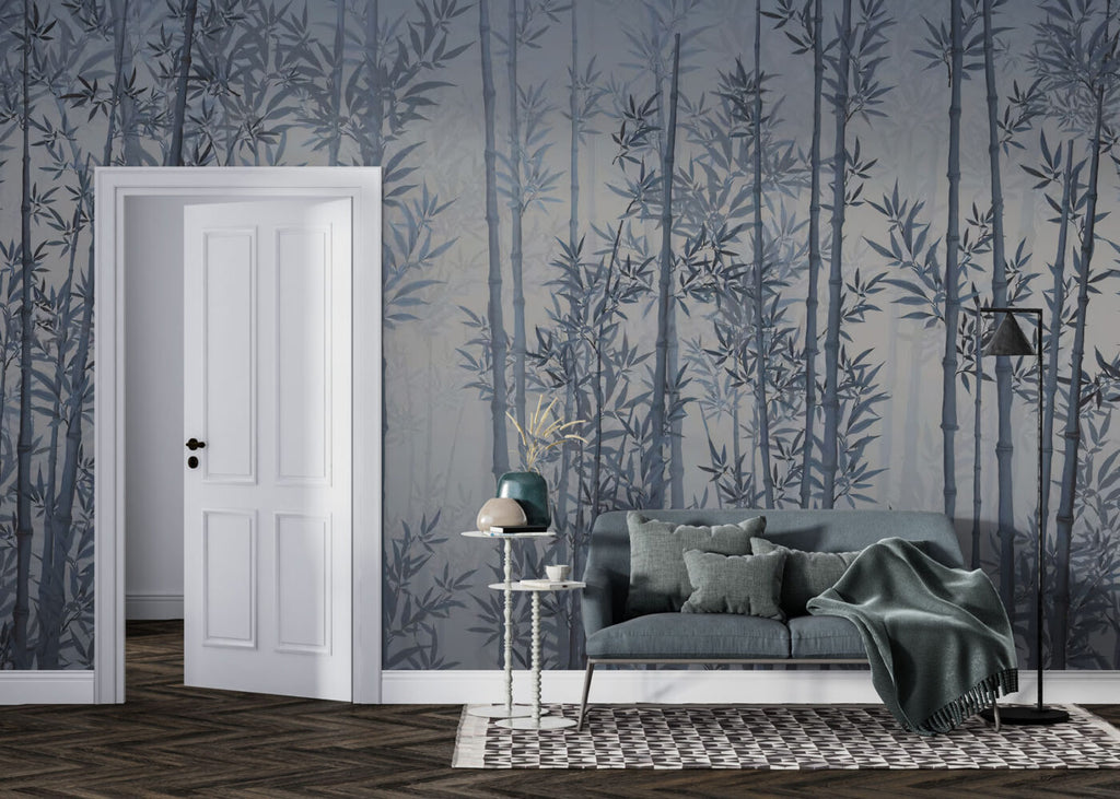 Blue Bamboo Forest Wallpaper : Misty Grove Mural - View 4