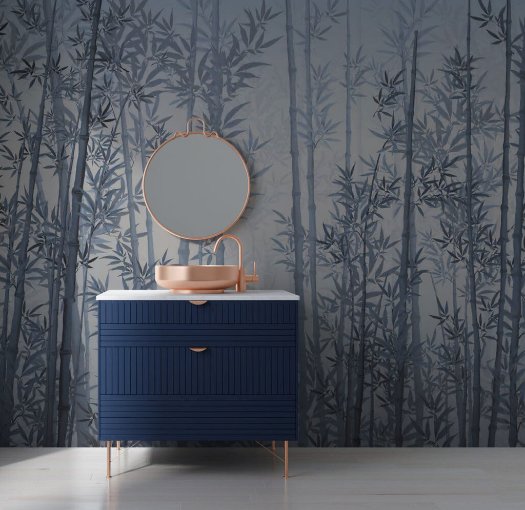 Blue Bamboo Forest Wallpaper : Misty Grove Mural