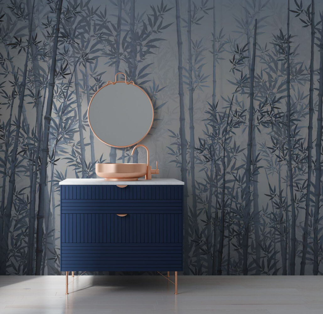 Blue Bamboo Forest Wallpaper : Misty Grove Mural