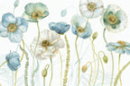 Blue Poppy Wallpaper : Watercolor Flowers with Gold Mural - flat design