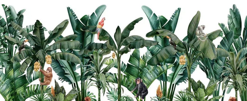 Banana Leaf Wallpaper : Tropical Monkey Jungle Mural - View 2