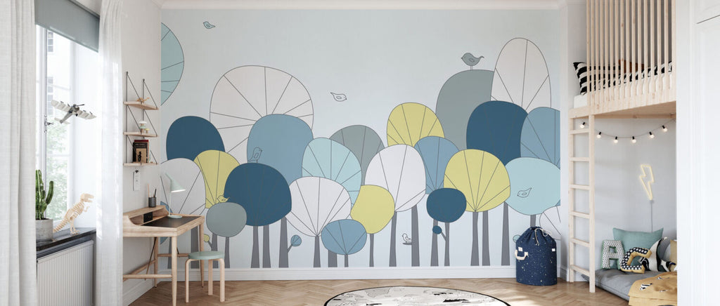 Scandi Scallop Tree Wallpaper : Pastel Fan Shapes Mural - View 3