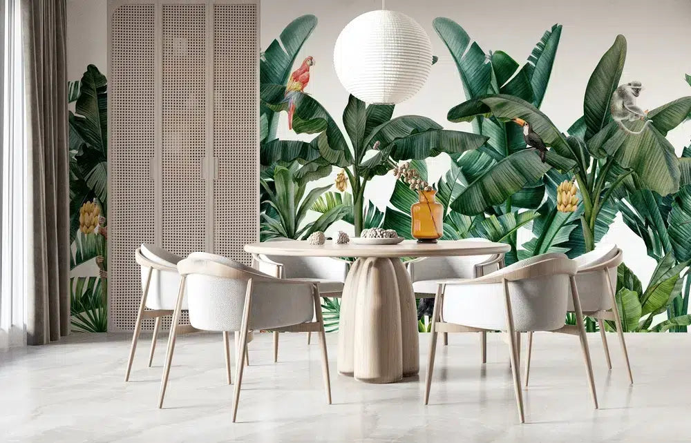 Banana Leaf Wallpaper : Tropical Monkey Jungle Mural