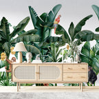 Banana Leaf Wallpaper : Tropical Monkey Jungle Mural - View 5