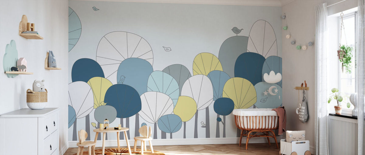 Scandi Scallop Tree Wallpaper : Pastel Fan Shapes Mural - View 4