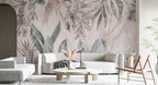 Soft Watercolor Leaves Wallpaper : Pastel Tropical Foliage Mural - View 2