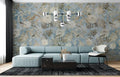 Vintage Bird Floral Wallpaper : Faded Blue Peony Mural